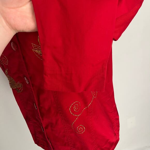 QUAKER FACTORY | Red Christmas Gold Sequin Embroidered Reindeer Jacket | Women's - Picture 7 of 11